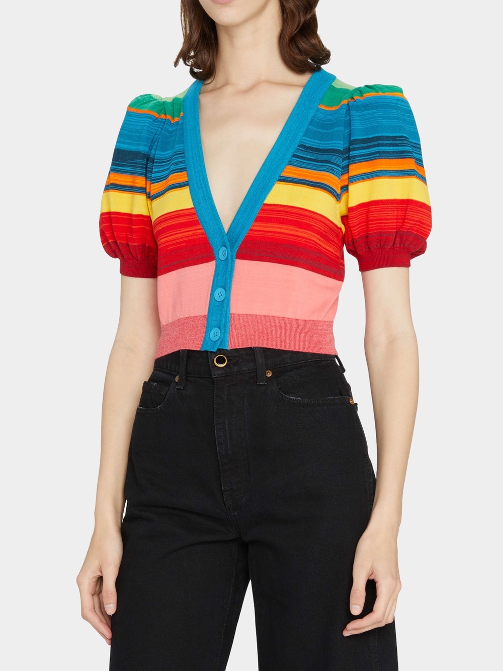 Alice + Olivia Romi Striped Puff Sleeve Cardigan